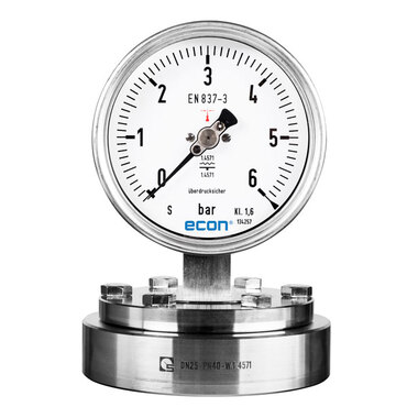 Diaphragm pressure gauge Type: 1477 Stainless steel 316Ti Process connection: Flange